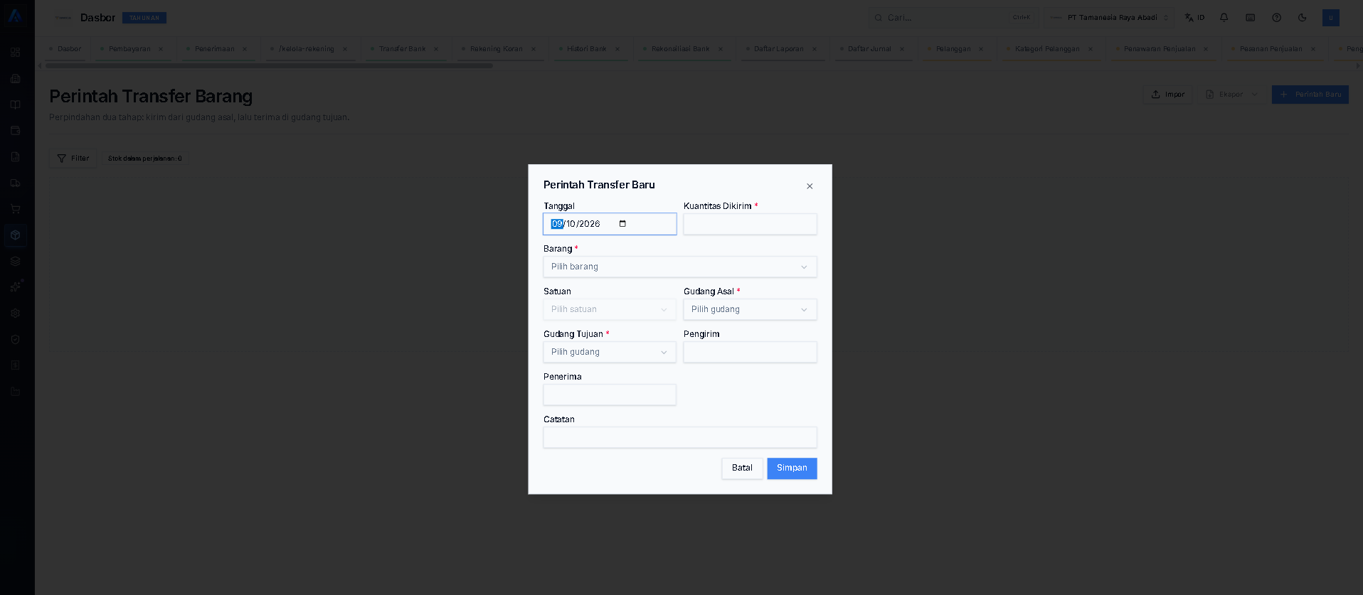 Formulir Perintah Transfer Baru.